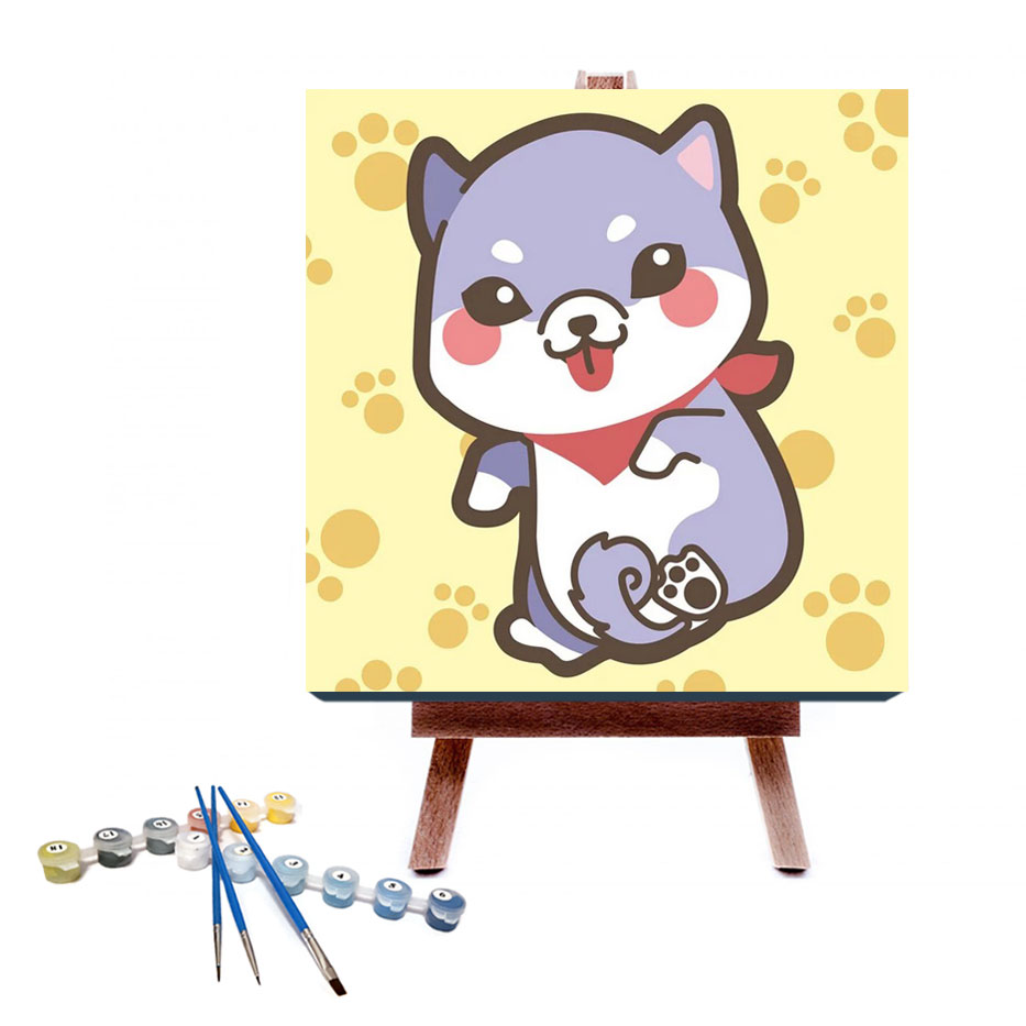 Colourful Cute Dog - Shiba Inu | 35easy Paint By Number Colourful Cute Dog - Shiba Inu | 35easy Paint By Number